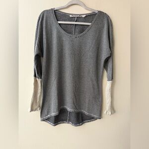 Michael Stars Black and White Striped Top with Cream Cuffs, One Size